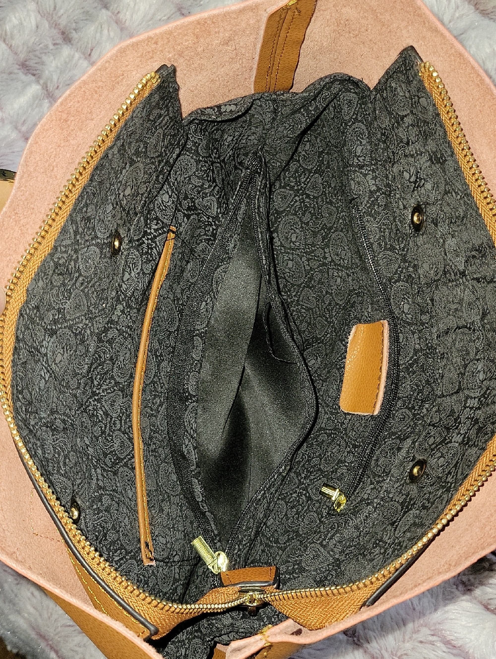 Genuine Leather Tote Bag w/Removable Snap-In Pouch 2-in-1 Minimalist Work Bag - Picture 11 of 17